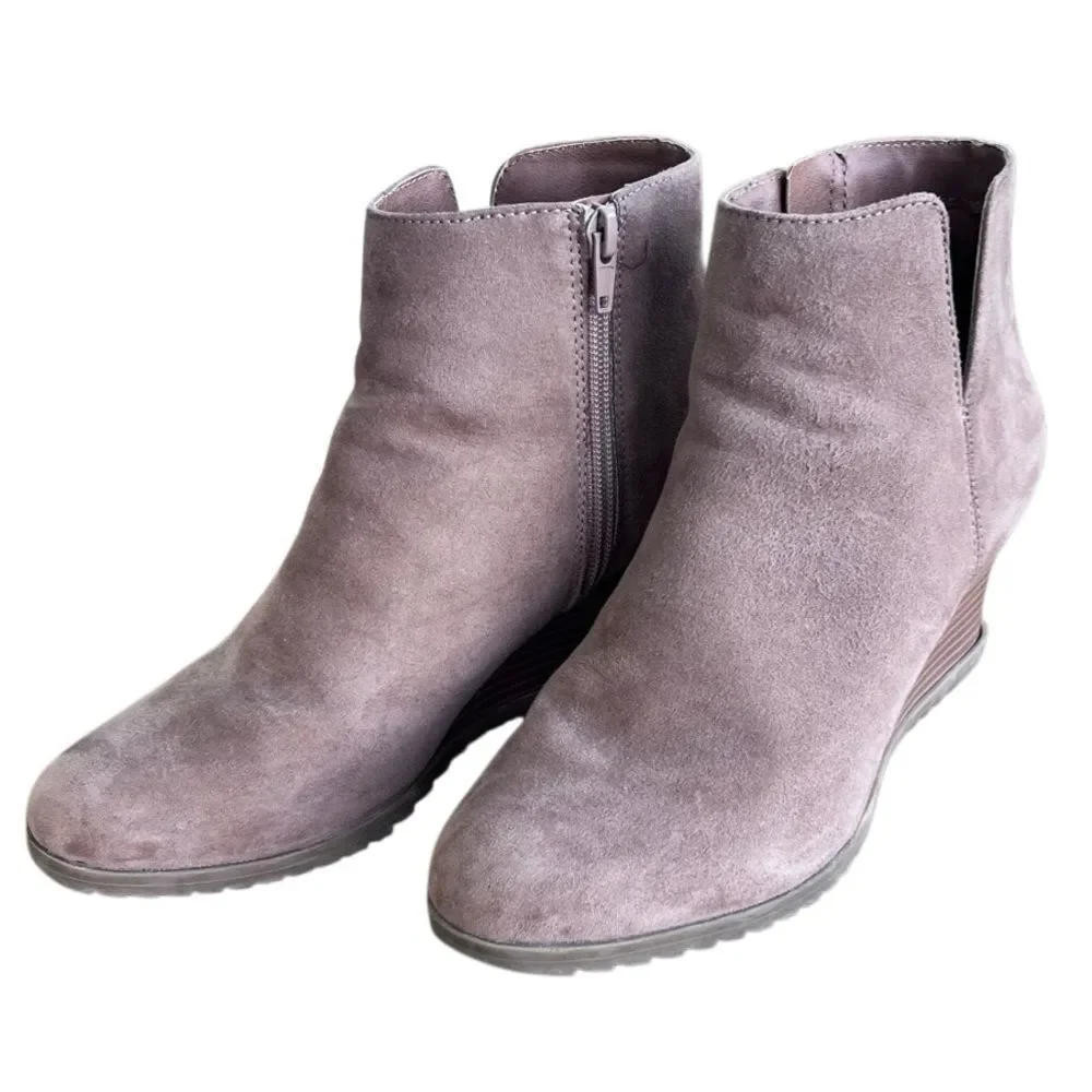 Style & Co Haidynn Taupe Suede Wedge Ankle Boots Zip Booties Women’s 7